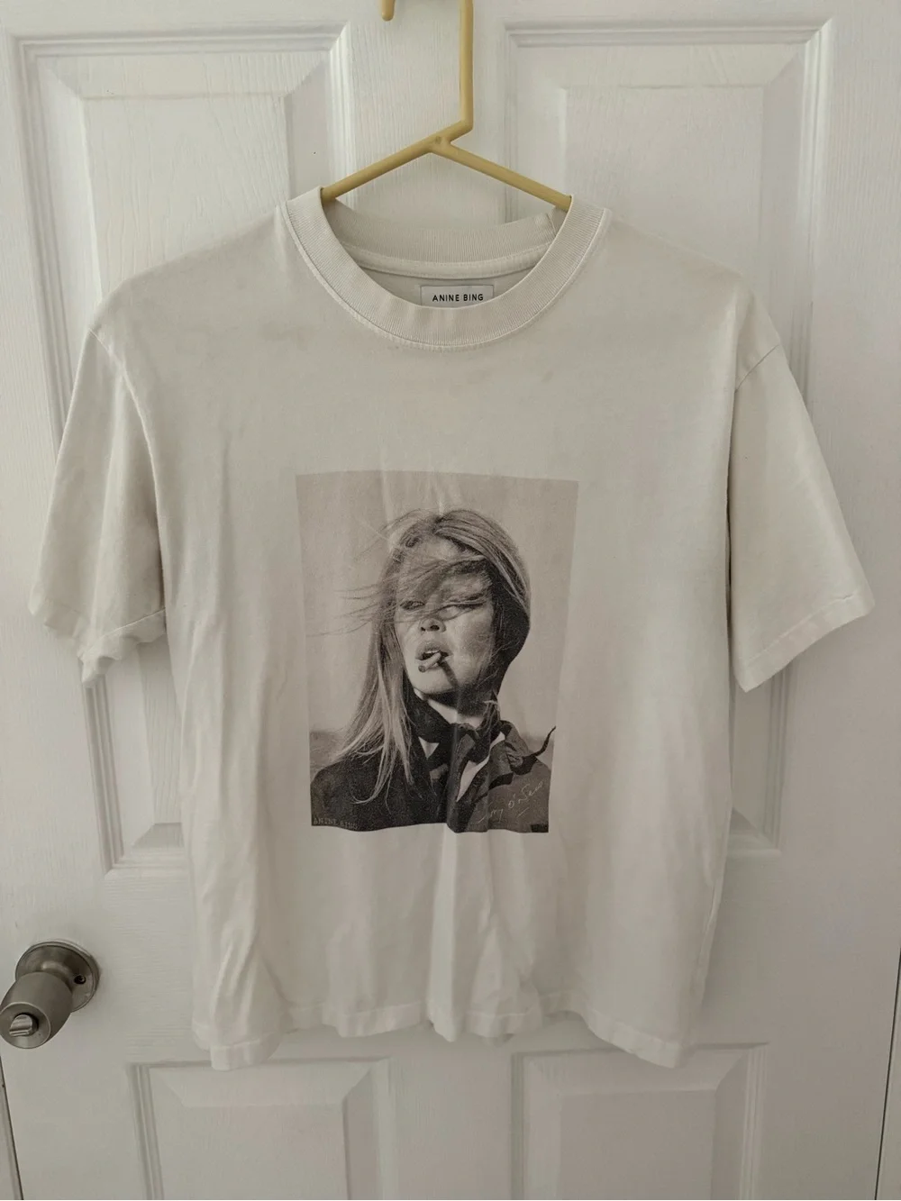 Anine Bing White Ida T-Shirt with Brigitte Bardot Size XS - Picture 1 of 8